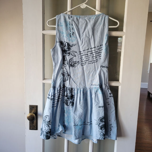 ASOS DESIGN slash neck button down dropped waist mini sundress blue floral Sz 4 - Picture 8 of 13